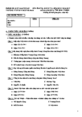 Đề kiểm tra học kỳ II môn Lịch sử Lớp 9 - Năm học 2015-2016